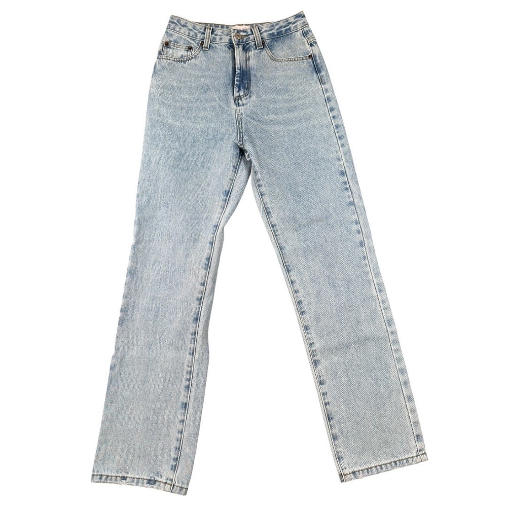 Pink Lily Jeans Women's Size 25 Light Wash Denim Straight Leg Distressed Hem 676